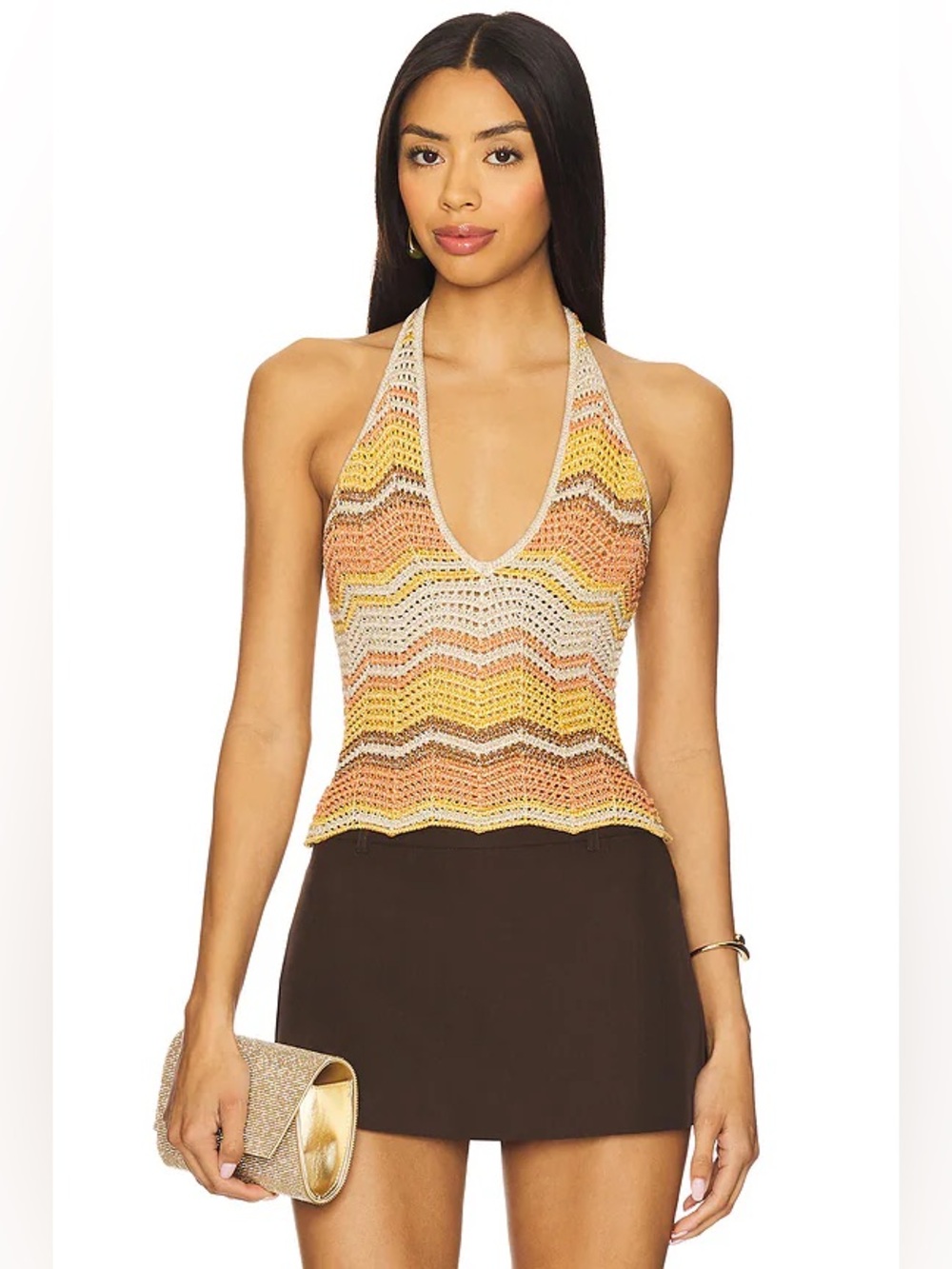 Retrofête Luz Metallic Multi Crochet Halter Top REVOLVE $268